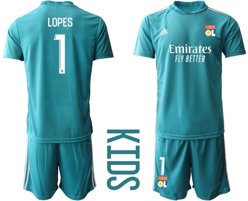 Youth 2020-2021 club Olympique Lyonnais lake blue goalkeeper #1 Soccer Jerseys->manchester city jersey->Soccer Club Jersey